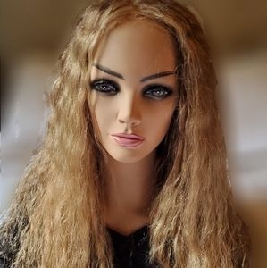 Blonde lace front human hair curly wig 24 in.